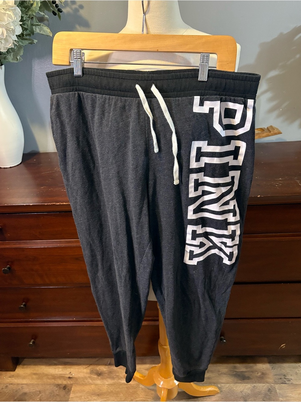 PINK Victoria's Secret Black Men's Jogger Pants with White Logo